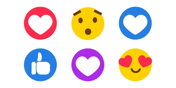 Wie, Daumen hoch und fraß Gesicht Symbole. Emoticons für die Reaktionen in den sozialen Medien. Vektorillustration — Stockvektor