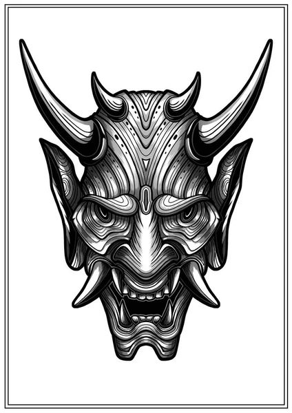 Masker Van Een Grijnzende Demon Met Grote Tanden Hoorns Een — Stockfoto