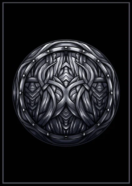 Gráfico Abstração Simétrica Sem Fundo Com Ornamento Escandinavo Dentro Escudo — Fotografia de Stock