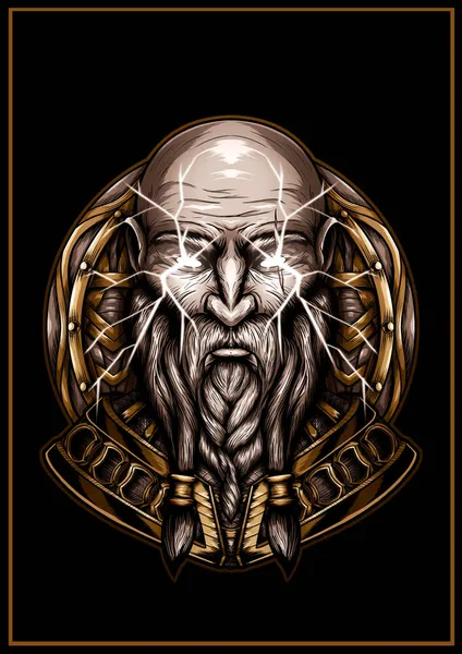 Портрет Скандинавського Бога Блискавкою Задньому Плані Щита Бюст Старого Воїна — стокове фото