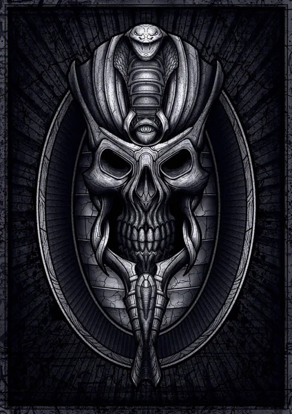 Ilustración Monocromática Del Gobernante Oscuro Egipto Marco Terrible Cráneo Faraón —  Fotos de Stock