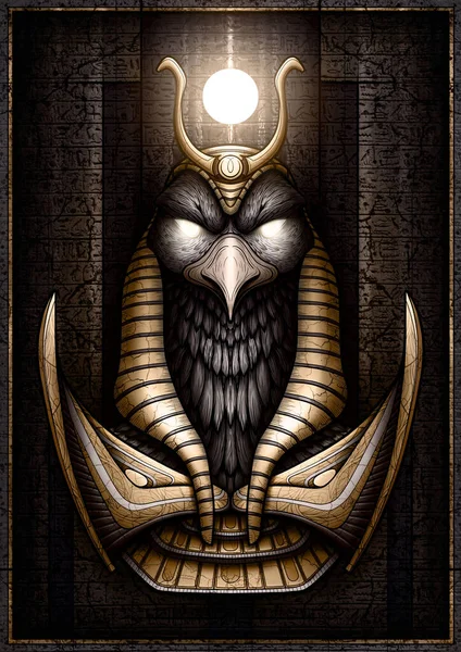 Egyptian Sun God Glowing Eyes Gold Crown Armor Ruler Ancient — Stock Photo, Image