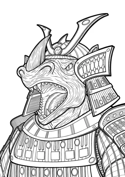 Japanese Military Character Close Portrait Rhinoceros General Open Mouth Armor — стоковый вектор