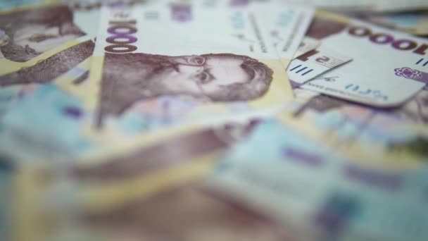 Ukrainsk Valuta 1000 Uah Sedlar Omlopp Pengar Bordet — Stockvideo