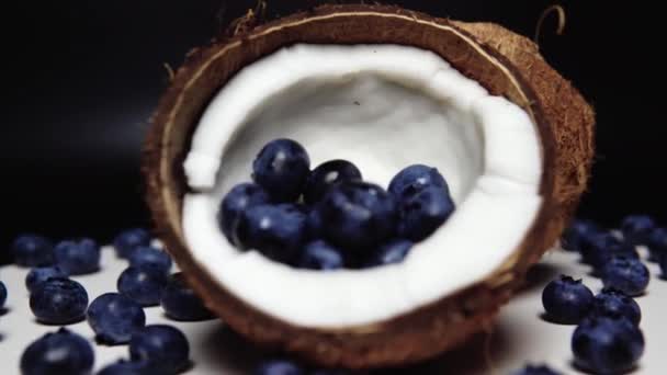 Ripe Juicy Blueberry Halves Coconut Rotation — Stockvideo
