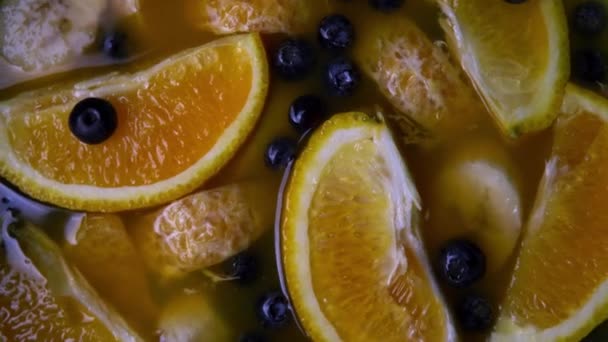 Juicy Set Citrus Fruits Berries Orange Tangerine Blueberry — Stockvideo