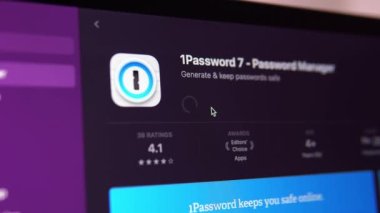 Downloading and installing 1Password 7 from the App Store on your MacBook. Downloading an app from the App Store on macOS. A program for storing passwords. Mykolaiv, Ukraine, August 05 2022. 