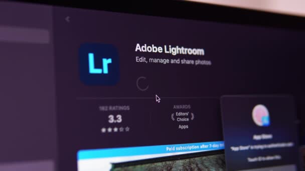 Загрузка Установка Adobe Lightroom App Store Macbook Загрузка Приложения App — стоковое видео