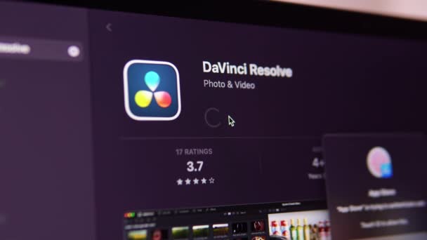 Загрузка Установка Davinci Resolve App Store Macbook Загрузка Приложения App — стоковое видео
