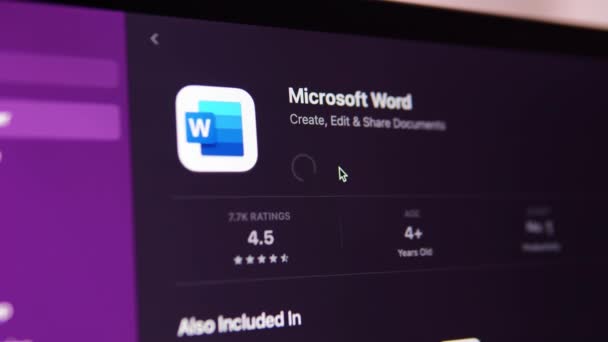 Загрузка Установка Microsoft Word App Store Macbook Загрузка Приложения App — стоковое видео