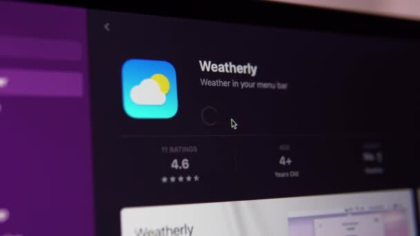 Загрузка Установка Weather App Store Macbook Загрузка Приложения App Store — стоковое видео