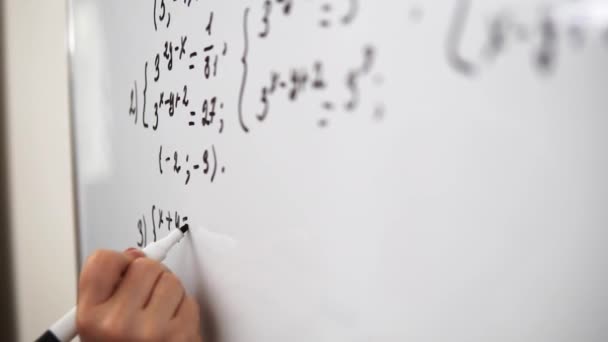 Writing Equation Whiteboard Using Marker Close — Vídeos de Stock