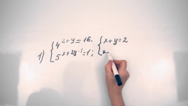 Math Algebra Lesson Education Female Student Writing Math Equation Whiteboard — Vídeo de Stock