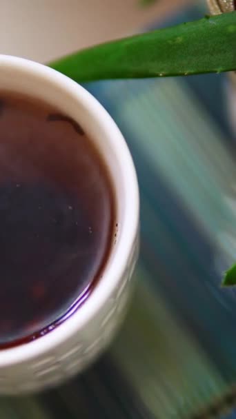 Hot Tea Ceramic Cup Steam Vertical Video High Quality Footage — Vídeo de Stock