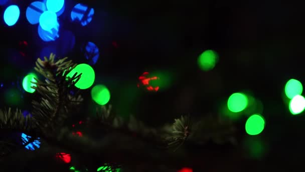 Christmas Tree Big Gifts Bokeh Close — Vídeos de Stock