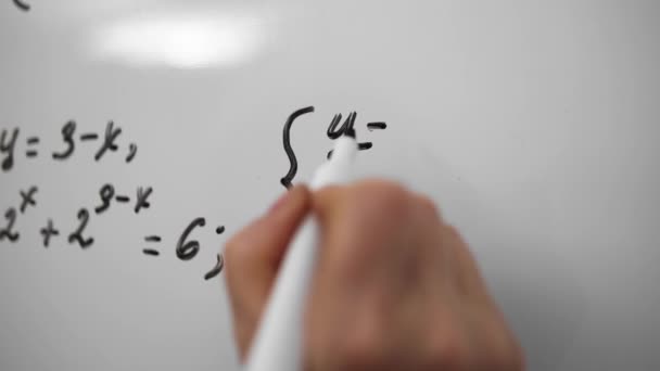 Math Algebra Lesson Education Young Student Solving Math Equation Whiteboard — Stockvideo