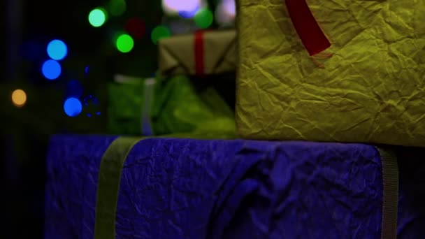 Gifts Corrugated Paper Christmas Rotation Close — Vídeo de Stock