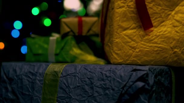 Pile Presents Corrugated Gift Wrap Christmas Close — Vídeo de stock