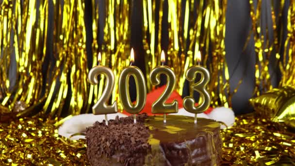 Εορτασμός Της Πρωτοχρονιάς 2023 Κέικ Σοκολάτας — Αρχείο Βίντεο