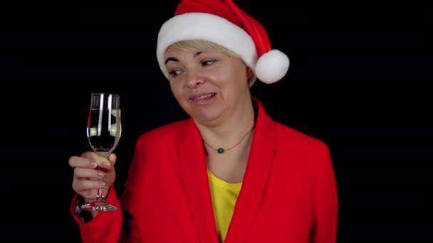 Szőke Felnőtt Vicces Nők Tematikus Újévi Jelmezben Egy Pohár Pezsgővel — Stock videók