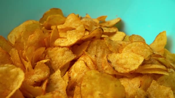 Potato Chips Rotating Close Fast Food Snacks High Quality Footage — Vídeos de Stock