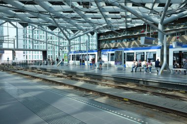 THE HAGUE - AUGUST 25: View of The Hague railway station on 25 August 2022 in the Hague, The Netherlands. The station - run by the Dutch Railway company NS - operates 4,800 trains a day.