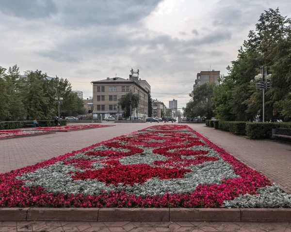 Colorful Flower Bed City Center Photo Taken Chelyabinsk Russia — Stock Photo, Image