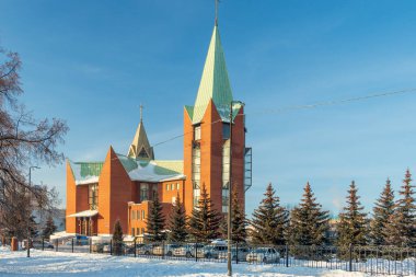 Chelyabinsk, Rusya - 23 Ocak 2022. Kutsal Bakire Meryem 'in Kutsal Gebeliği Katolik Kilisesi.