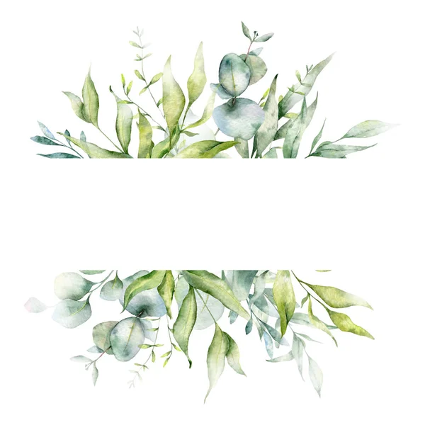 Eukaliptus Gałęzie Akwarela Kwiatowa Ramka Rama Zieleni Układ Kwiatowy Zielone — Zdjęcie stockowe