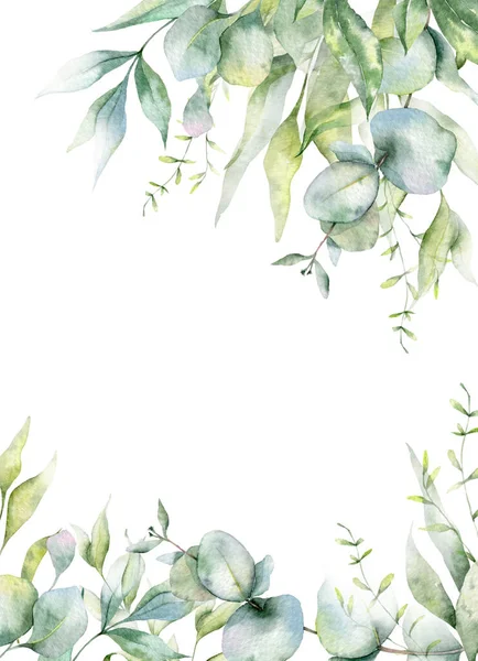 Ramas Eucalipto Acuarela Marco Floral Marco Verde Arreglo Floral Composición —  Fotos de Stock