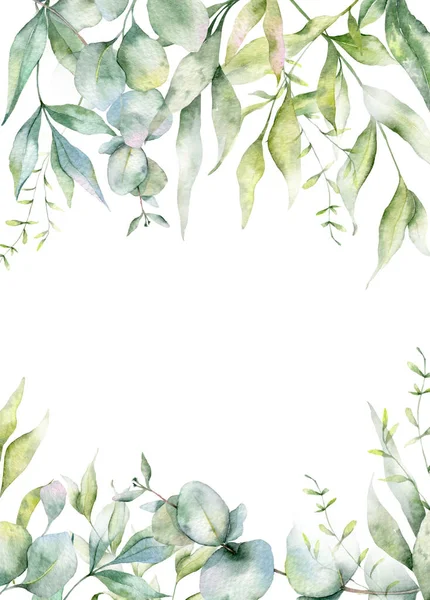 Eukaliptus Gałęzie Akwarela Kwiatowa Ramka Rama Zieleni Układ Kwiatowy Zielone — Zdjęcie stockowe