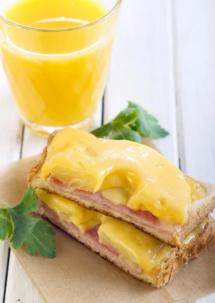 Ham, pineapple and cheese toast — Stock Photo, Image