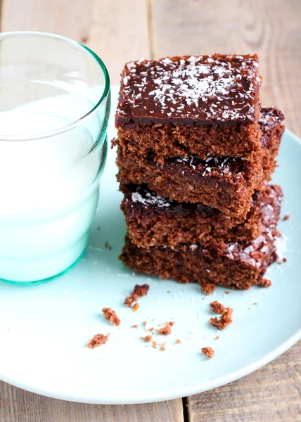Chewy chocolate and coconut slice — Stock Photo, Image