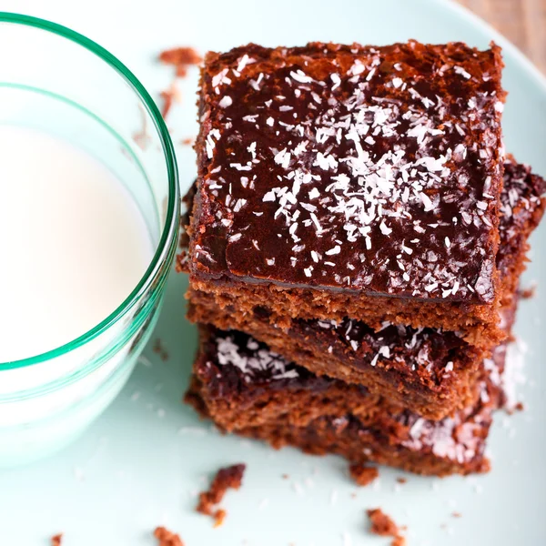 Chewy chocolate and coconut slice — Stock Photo, Image