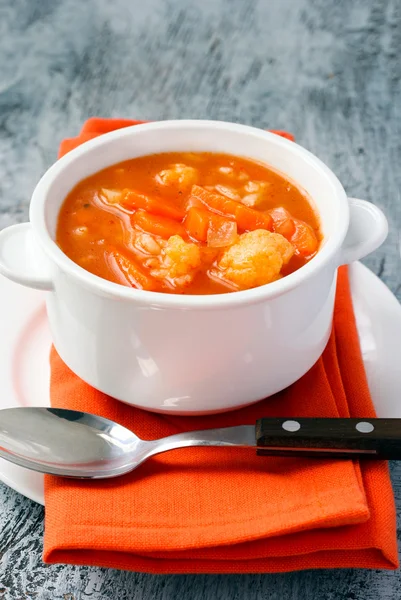 Cauliflower, carrot and rice tomato soup — Stock Photo, Image