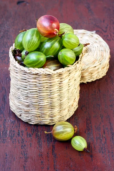 Krusbär i wicker låda — Stockfoto