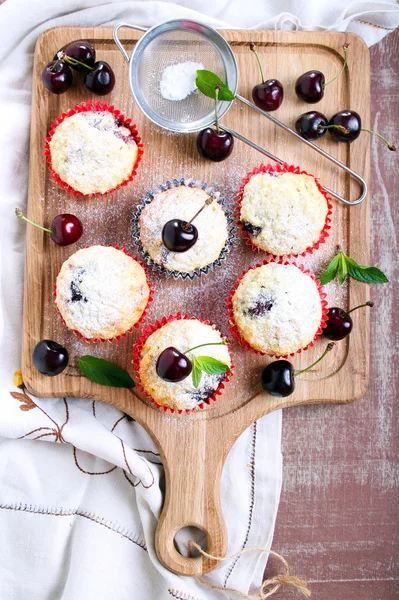 Coconut and sweet cherry cakes — Stock Photo, Image