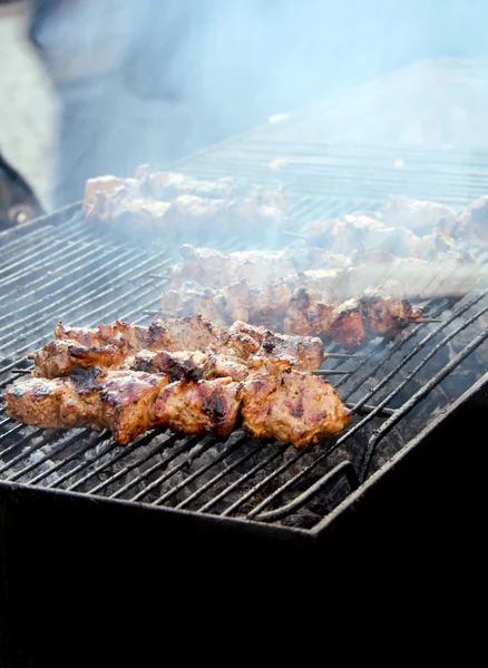 Vlees op stick grillen met rook — Stockfoto