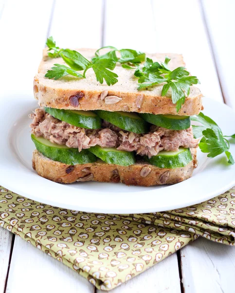 Tunfisk- og agurksmørbrød – stockfoto