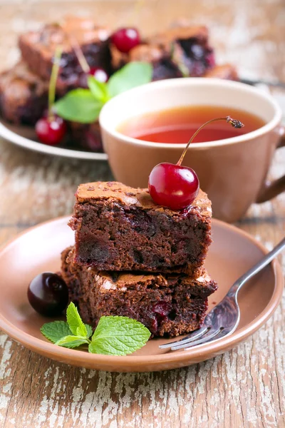 Sour cherry chocolate brownies — Stock Photo, Image