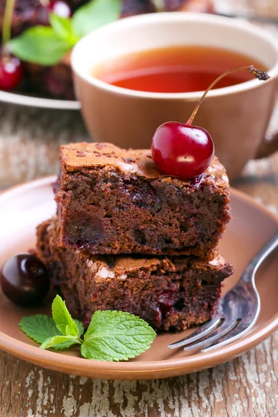 Sour cherry chocolate brownies — Stock Photo, Image