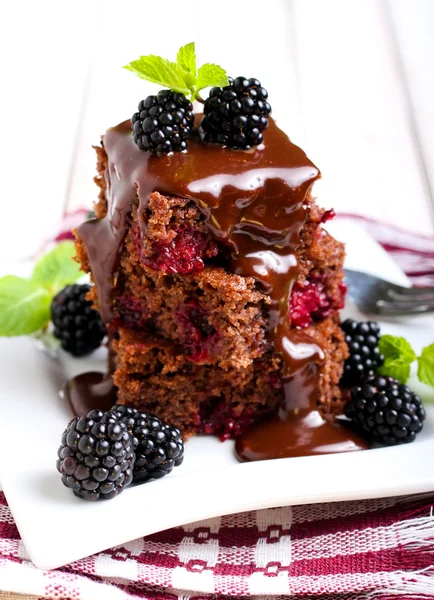 Chocolate and blackberry slices — Stock Photo, Image