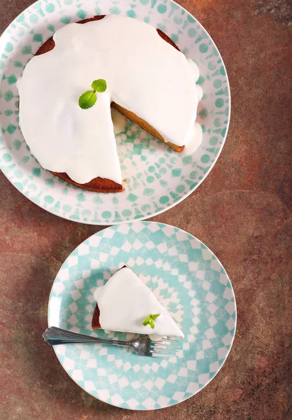 Cake Glaze Sliced Plate Top View — Stock Photo, Image