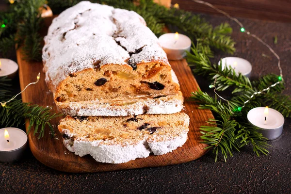 Christmas Traditional Fruit Nut Cake Stollen — Stock Photo, Image