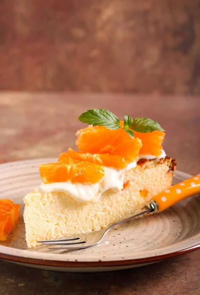 Slice Citrus Cheesecake Cream Clementine Top — Stock Photo, Image