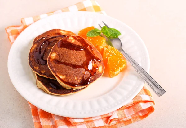 Banana Pancakes Caramel Plate — Stock Photo, Image