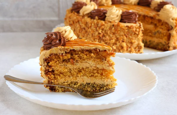 Layered Torte Sliced Served — Stock Fotó