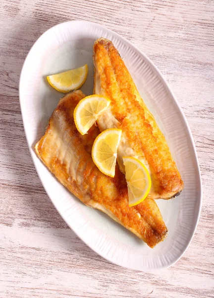 Fried Fillet Cod Lemon — 图库照片