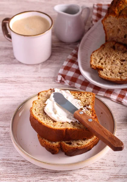 Banana Nut Bread Sliced Served — Photo