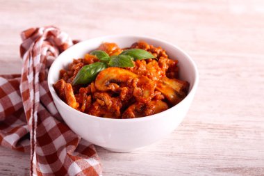 Mushroom, beef mince and eggplant stew